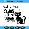 Black Cats and Scary Pumpkin SVG Digital Download | Spooky Halloween Cut File 3 Black Cats and Scary Pumpkin SVG