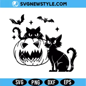 Black Cats and Scary Pumpkin SVG Digital Download | Spooky Halloween Cut File