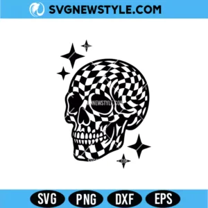 Checkered Skull with Stars Svg