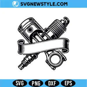Crossed Piston and Spark Plug SVG Digital Download | Mechanic Cut File