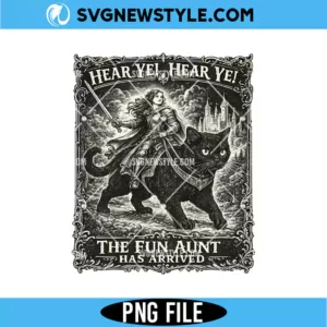 Fun Aunt Knight Riding Black Cat Png Digital Download | Humorous Cool Aunt Graphic