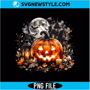 Haunted House Jack O' Lantern PNG Digital Download | Spooky Pumpkin Clipart