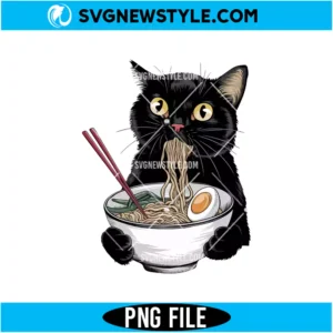 Black Cat Eating Ramen PNG