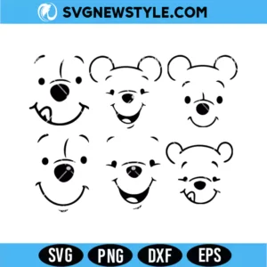Winnie the Pooh Faces Bundle SVG Digital Download | Cute Bear Cut File