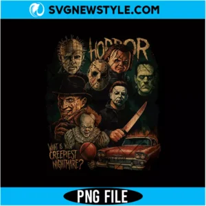 Retro Horror Movie Characters Halloween PNG Digital Download | Spooky Season Clipart