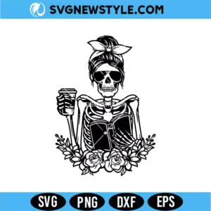 Skeleton Holding Book Svg Digital Download | Bookish Reader Cut File