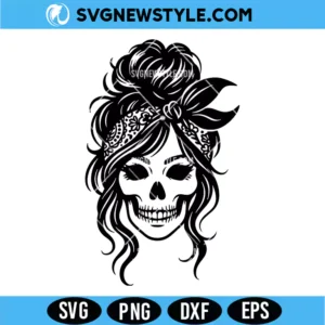 Skull Woman Messy Bun SVG Digital Download | Trendy Mom Lifestyle Design