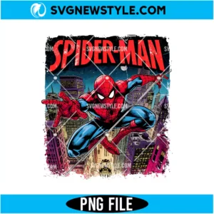Spider Superhero Swinging City Night PNG