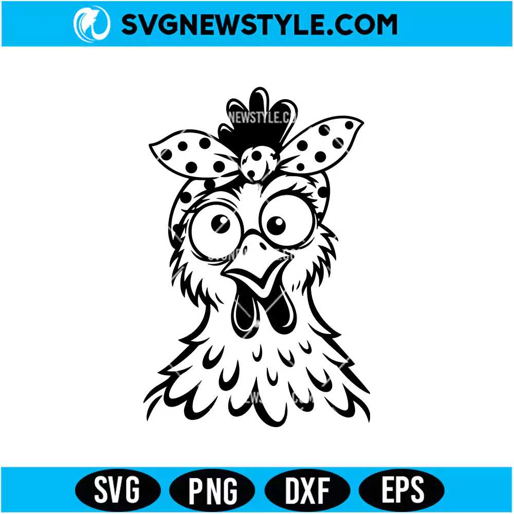 Crazy Chicken with Bandana Svg Digital Download | Chicken Cut File 1 Crazy Chicken with Bandana Svg