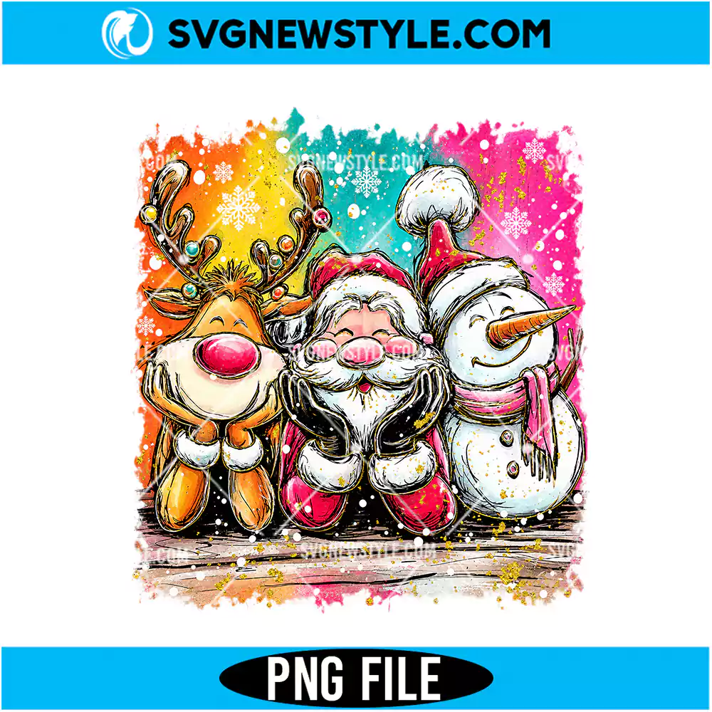 Reindeer Santa Snowman PNG Digital Download | Christmas Characters Clipart 1 Reindeer Santa Snowman PNG
