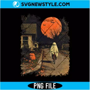 Spooky Ghost Biking PNG Digital Download | Vintage Halloween Biker Graphic