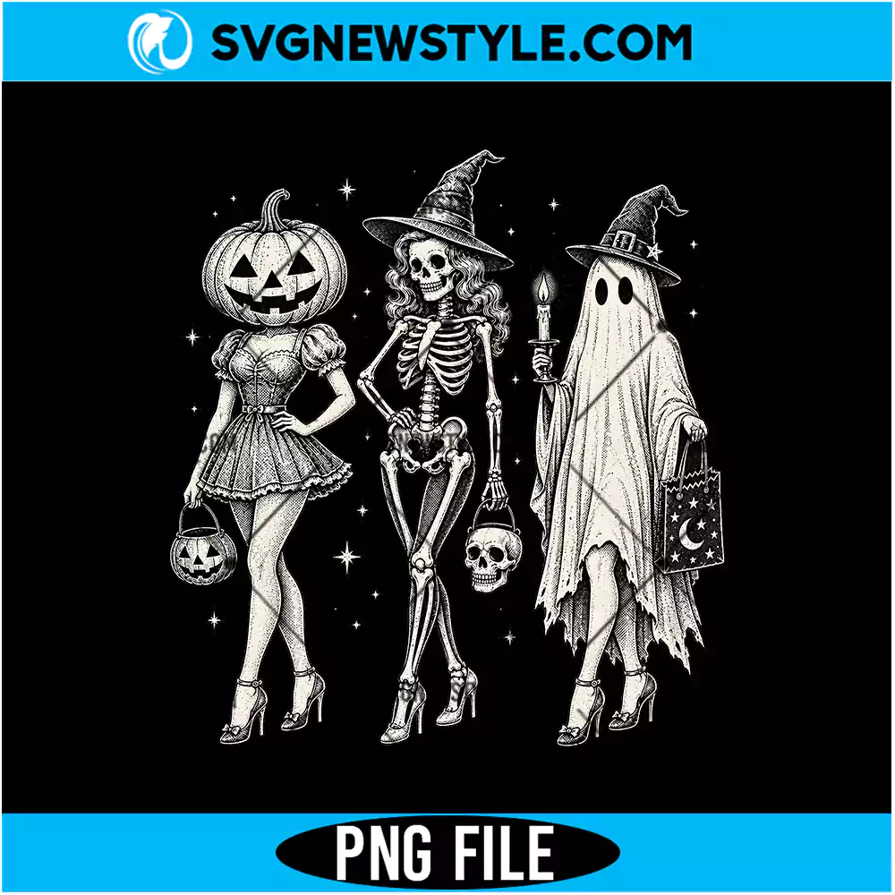 Halloween Spooky Girl Squad PNG Digital Download | Retro Spooky Best Friends Graphic 1 Halloween Spooky Girl Squad PNG