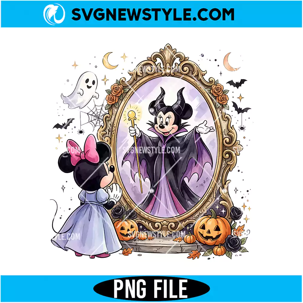 Minnie Mouse Maleficent Mirror Halloween PNG Digital Download | Spooky Season Villain Graphic 1 Minnie Mouse Maleficent Mirror Halloween PNG