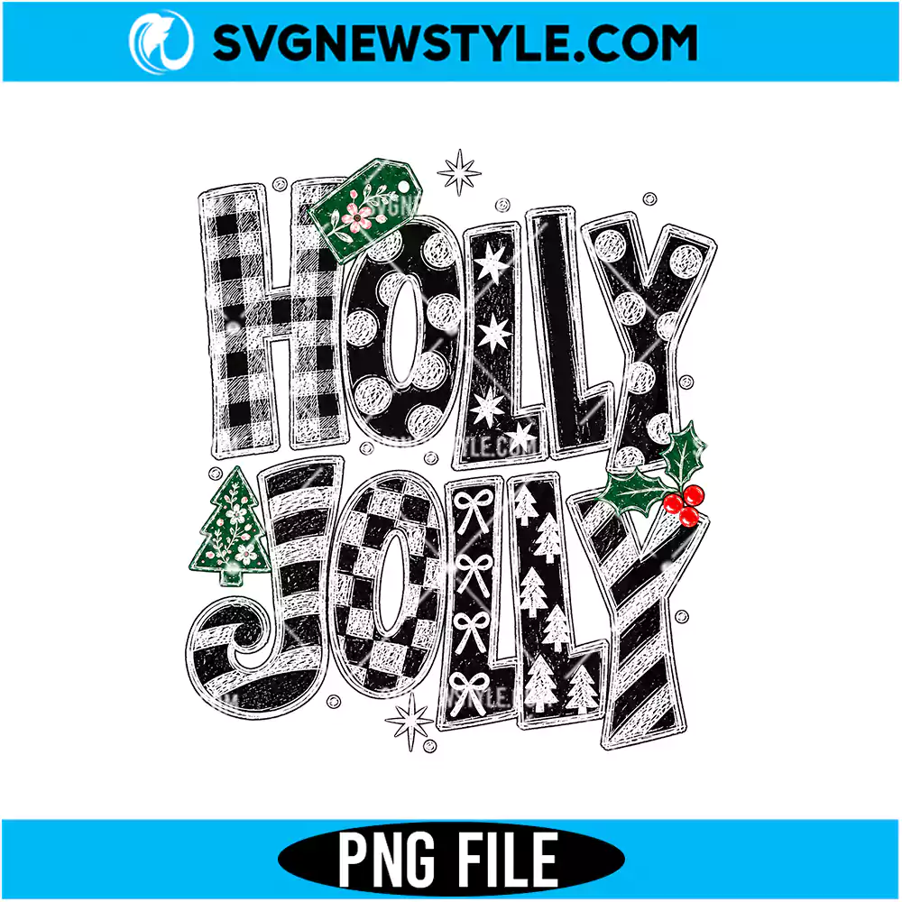 Holly Jolly PNG Digital Download | Festive Christmas Quote Graphic 1 Holly Jolly PNG