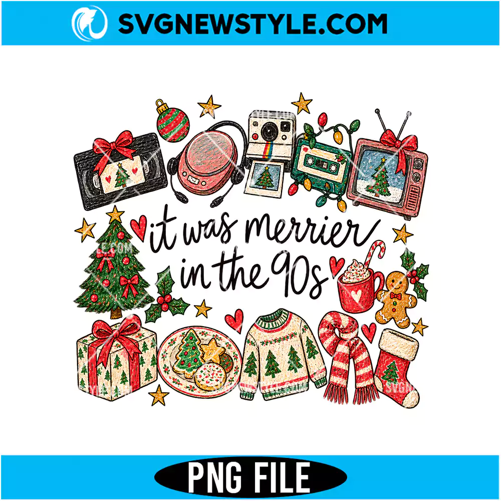 It Was Merrier In The 90s PNG Digital Download | Retro Christmas Clipart 1 It Was Merrier In The 90s PNG