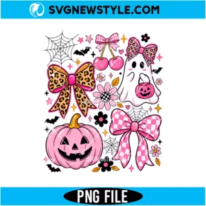 Preppy Pink Halloween Ghost Pumpkin Bow PNG