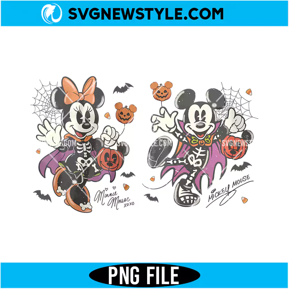 Mickey Minnie Skeleton Png Bundle Digital Download | Spooky Season Cartoon Graphic 1 Mickey Minnie Skeleton Png Bundle