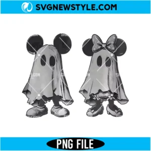 Retro Mickey Minnie Ghost Halloween PNG