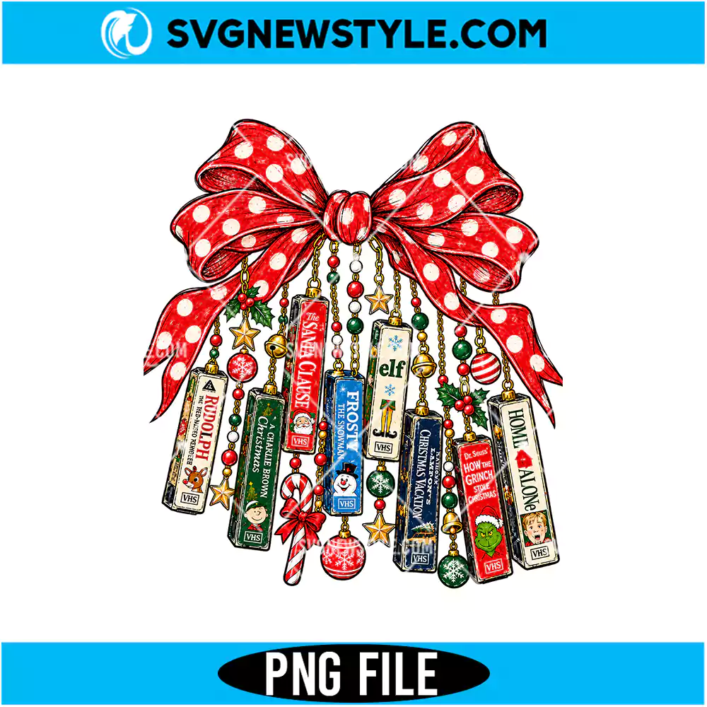 Vintage Christmas VHS Movies Bow PNG Digital Download | Retro Christmas Bow Clipart 1 Vintage Christmas VHS Movies Bow PNG