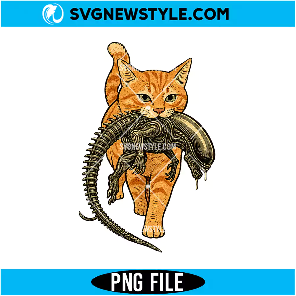 Cat Carrying Alien PNG Digital Download | Quirky Animal Graphic 1 Cat Carrying Alien PNG
