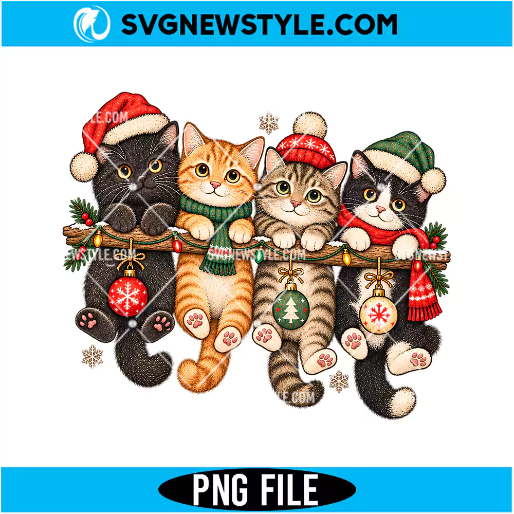 Cute Christmas Cats PNG Digital Download | Festive Holiday Cat Graphic 1 Cute Christmas Cats PNG