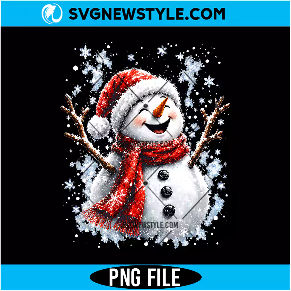 Cute Snowman Santa Hat PNG Digital Download | Festive Winter Holiday Graphic 1 Cute Snowman Santa Hat PNG