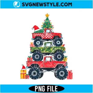 Crayon Style Monster Truck Christmas Tree PNG