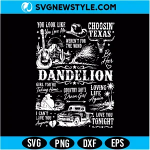 Dandelion Country Music Svg Digital Download | Rustic Country Music Cut File