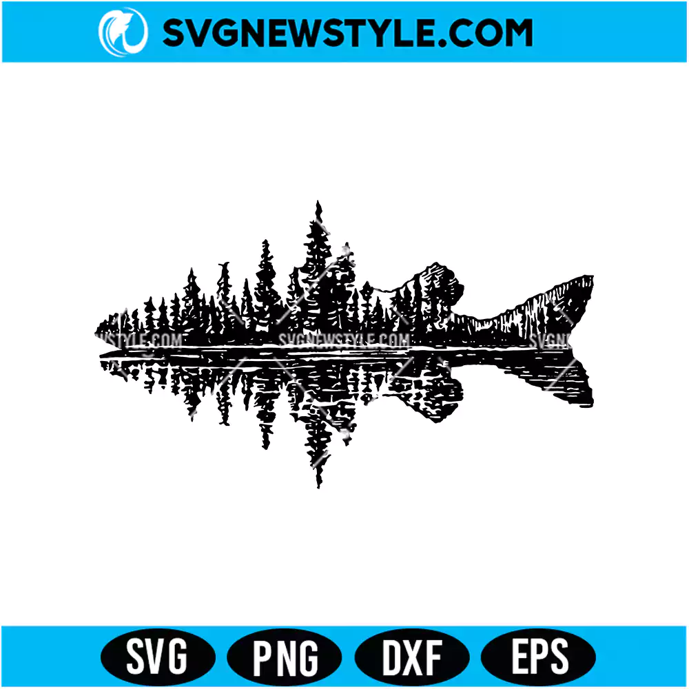 Pine Forest Fish Silhouette SVG Digital Download | Outdoor Fishing Cut File 1 Pine Forest Fish Silhouette SVG