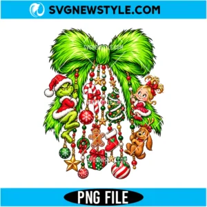 Grinch Hanging Ornaments Bow PNG