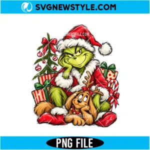 Grinch Santa with Max PNG
