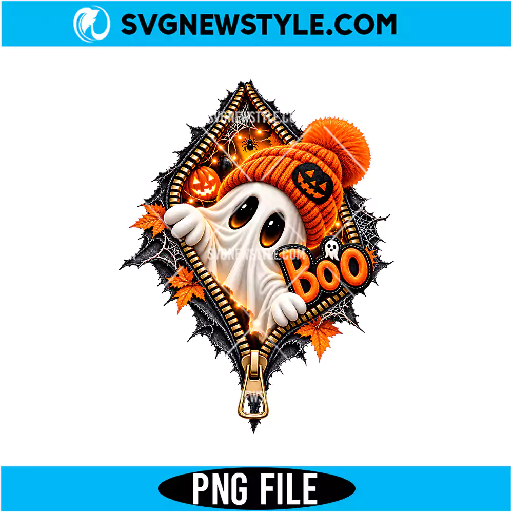 Cute Retro Halloween Ghost Zipper PNG Digital Download for Sublimation 1 Halloween Ghost Zipper PNG