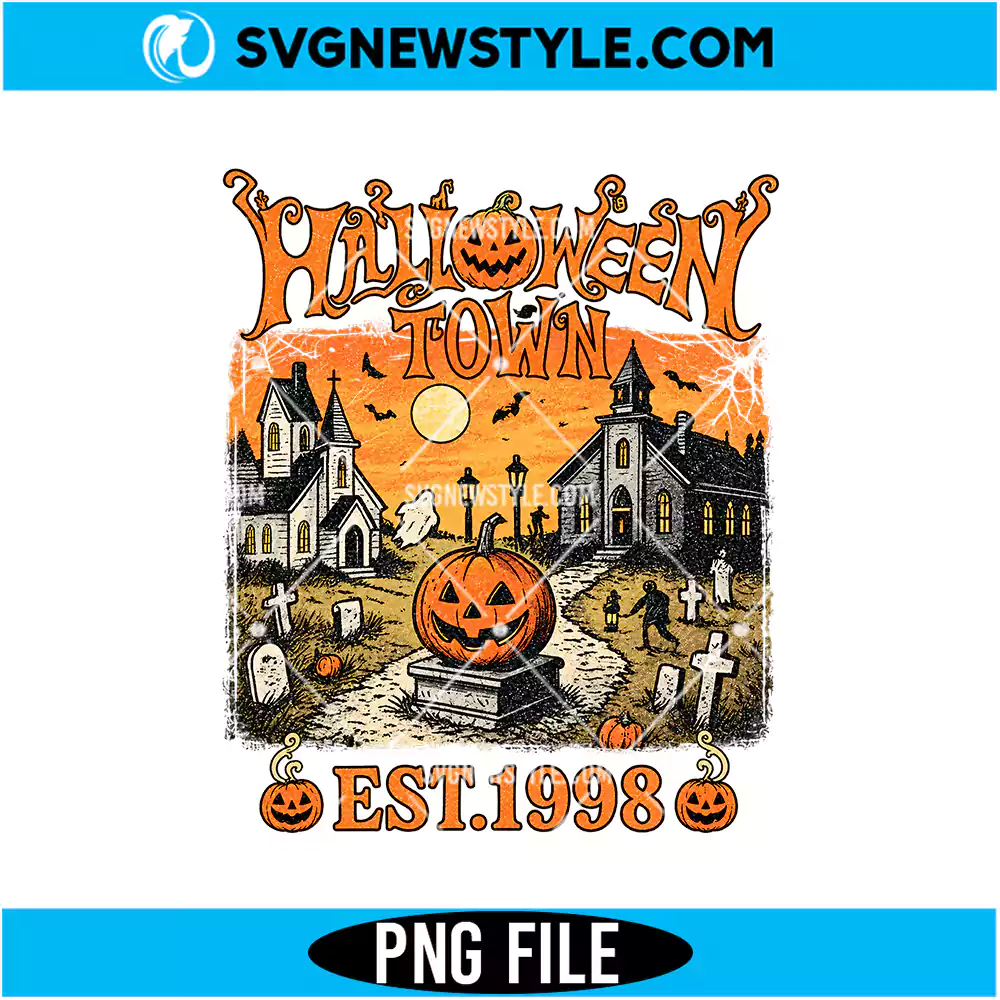 Halloweentown Est 1998 Vintage 90s Png Digital Download | Spooky Season Movie Graphic 1 Halloweentown Est 1998 Vintage 90s Png