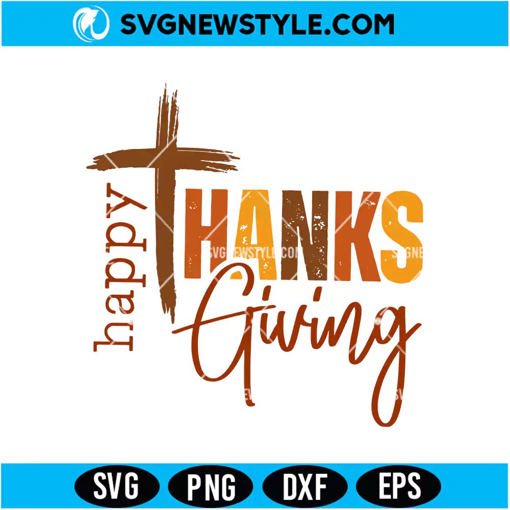 Happy Thanksgiving Cross SVG Digital Download | Grateful Heart Faith Cut File 1 Happy Thanksgiving Cross SVG