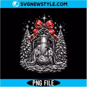 Preppy Halftone Christian Nativity Scene PNG