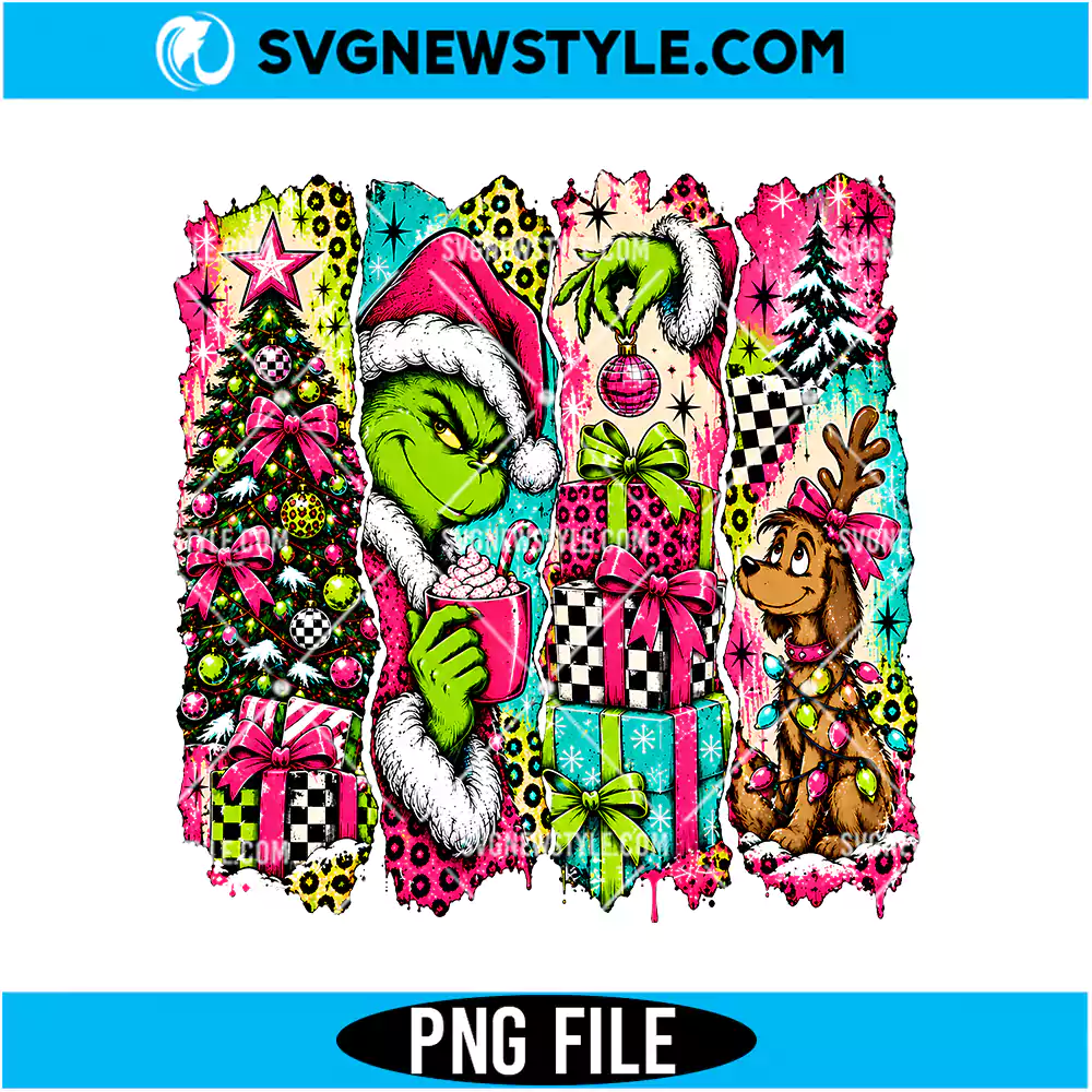 Preppy Pink Grinch Christmas PNG Digital Download | Trendy Pink Holiday Grinch Graphic 1 Preppy Pink Grinch Christmas PNG