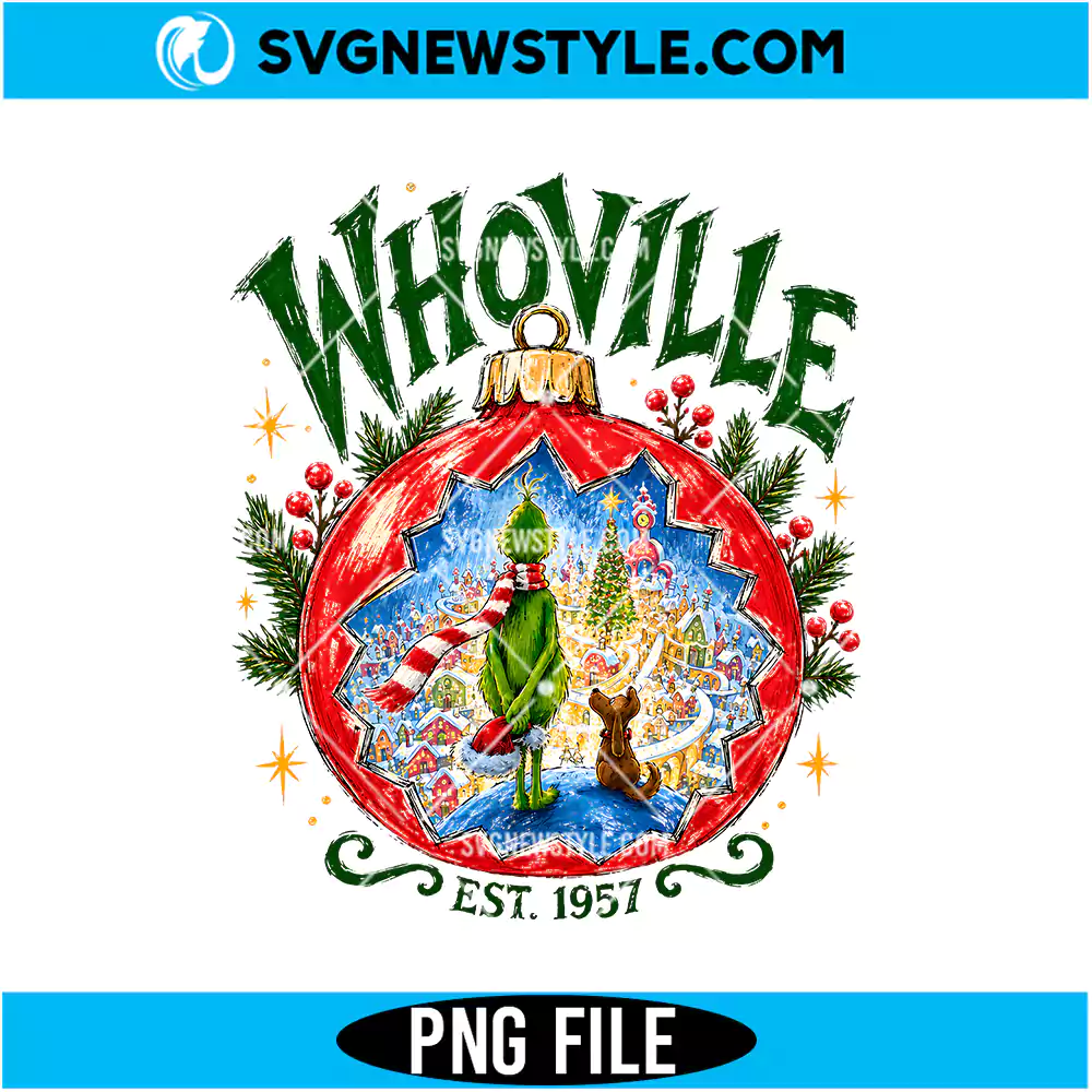 Whoville Grinch Christmas Ornament PNG | Festive Holiday Sublimation 1 Whoville Grinch Christmas Ornament PNG