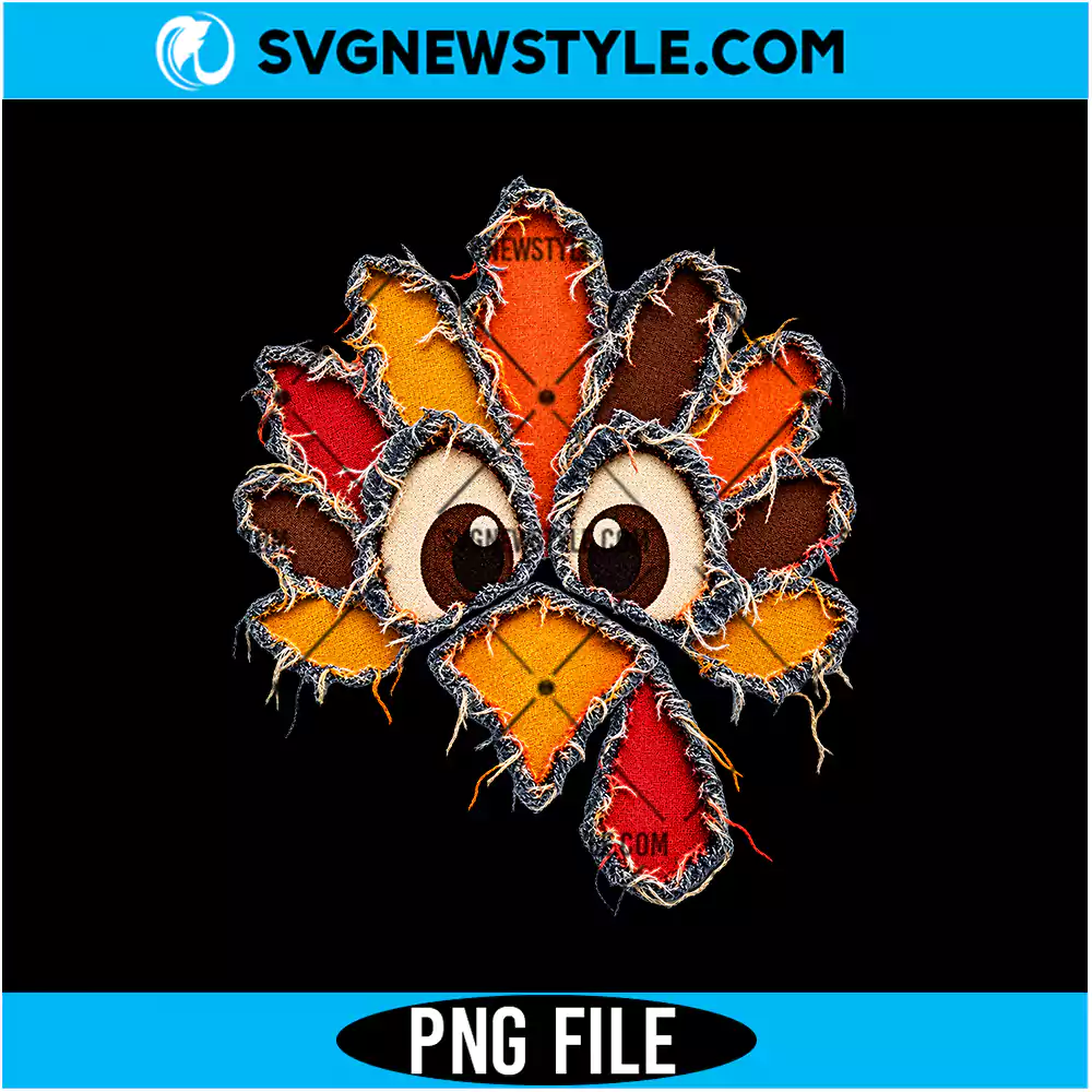 Ripped Applique Turkey PNG Digital Download | Festive Autumn Turkey Graphic 1 Ripped Applique Turkey PNG
