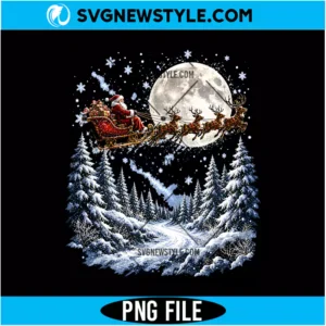 Santa Sleigh Moonlit Forest PNG
