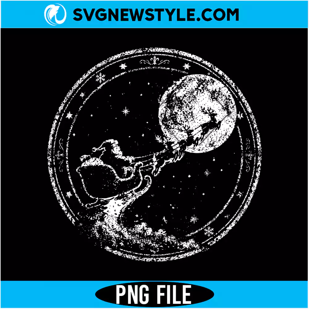 Santa Sleigh Stamp Monochrome PNG Digital Download for Sublimation 1 Santa Sleigh Stamp Monochrome PNG