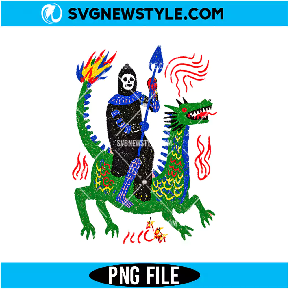Skeleton Knight Riding Dragon PNG | Dark Fantasy Gothic Sublimation Graphic 1 Skeleton Knight Riding Dragon PNG