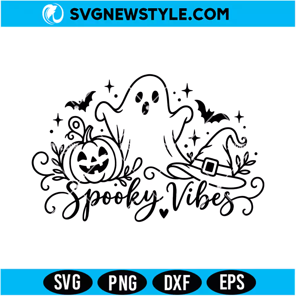 Spooky Vibes Halloween SVG PNG Digital Download | Trendy Halloween Quote Cut File 1 Spooky Vibes Halloween SVG PNG
