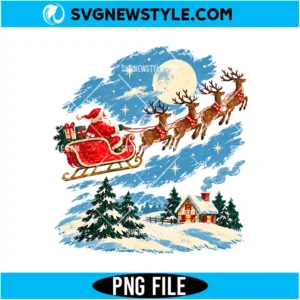 Vintage Santa Sleigh Reindeer Christmas PNG