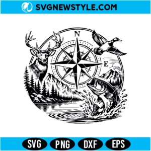 Wild North Compass Hunting Fishing SVG Digital Download | Hunting Cut File