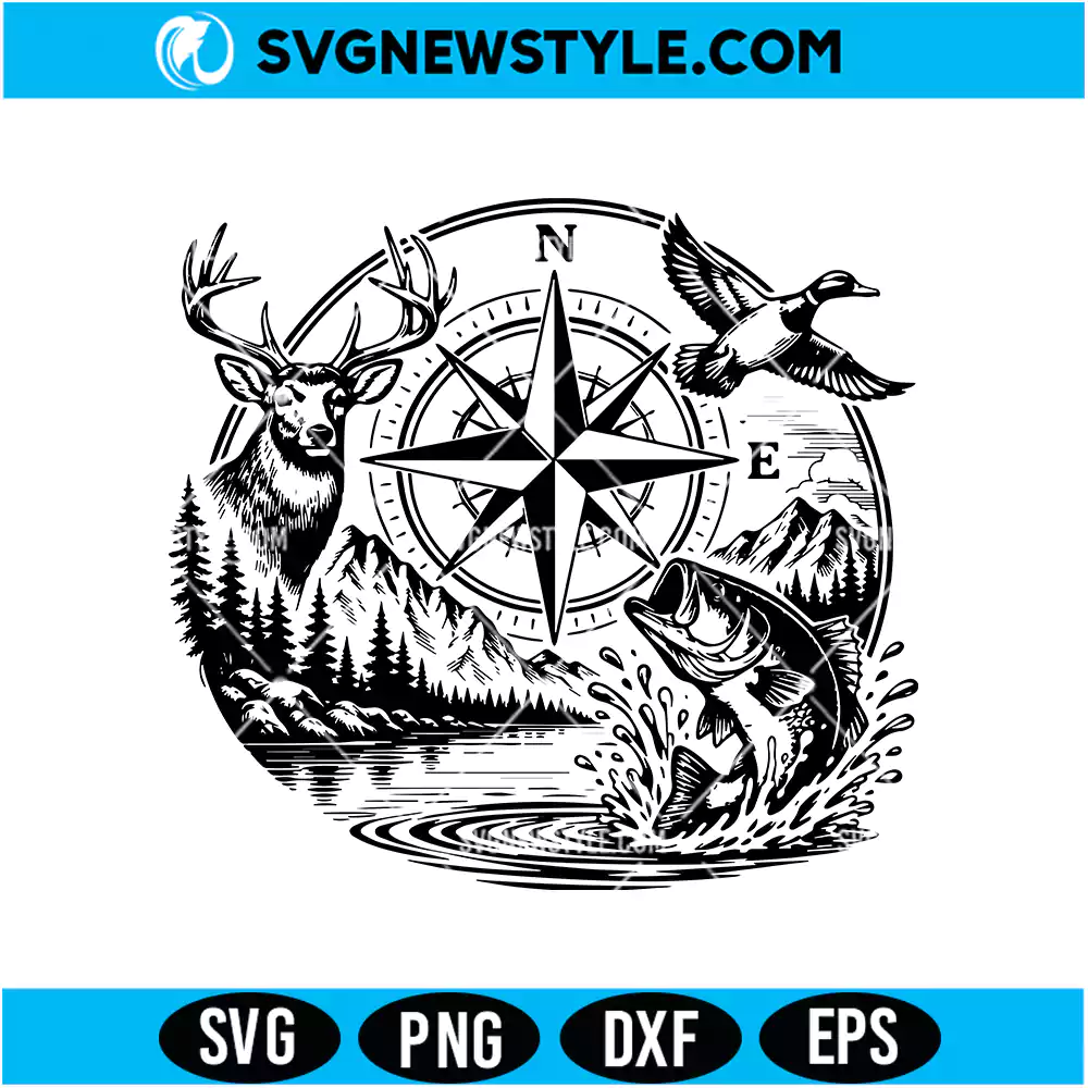 Wild North Compass Hunting Fishing SVG Digital Download | Hunting Cut File 1 Wild North Compass Hunting Fishing SVG